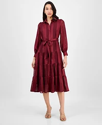 Robbie Bee Petite Satin Stripe Tie-Waist Shirtdress