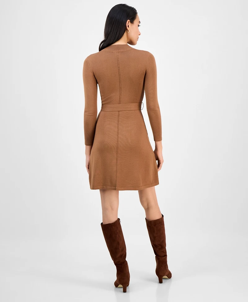 Robbie Bee Petite Belted Mock Neck Sweater Dress