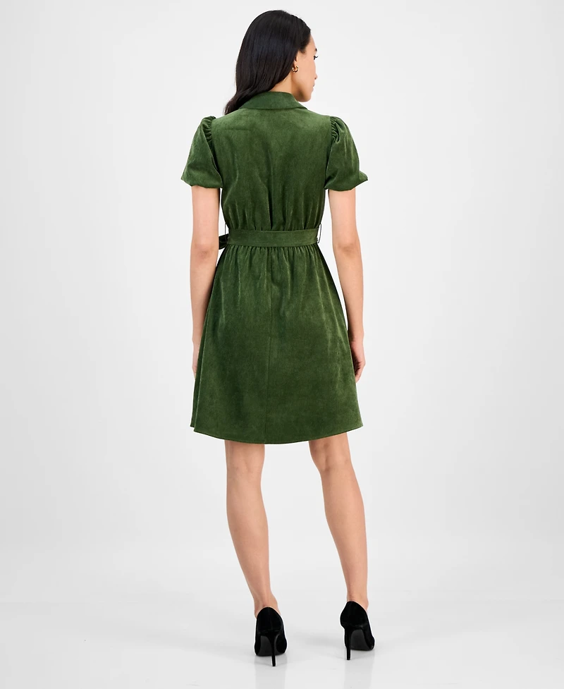 Robbie Bee Petite Short-Sleeve Button-Front Corduroy Shirtdress