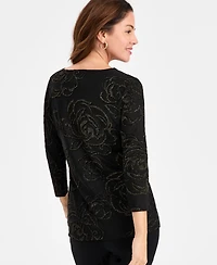 Jm Collection Women's Floral Shine Keyhole Jacquard Top, Macy's Exclusive