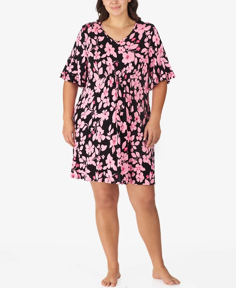Ellen Tracy Plus V-Neck Short Flutter Sleeve Tunic