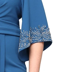 Alex Evenings Plus Long 3/4-Sleeve Stretch Crepe Column A-Line Dress