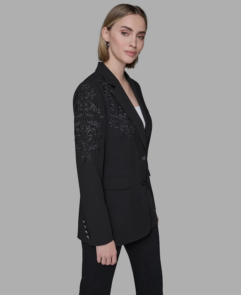 Karl Lagerfeld Paris Women's Embroidered Notch-Collar Blazer