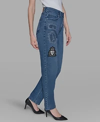 Karl Lagerfeld Paris Women's Patch Denim Straight-Leg Jeans