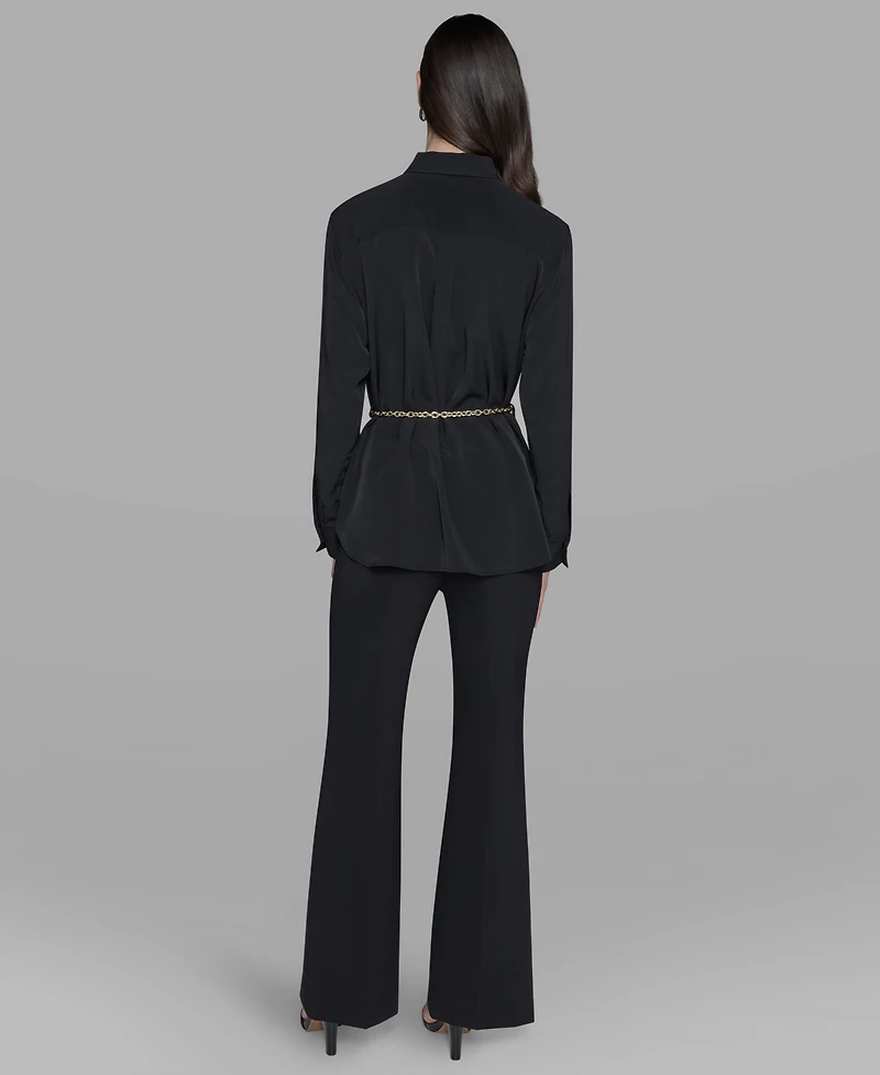 Karl Lagerfeld Paris Women's Belted Chest-Pocket Top