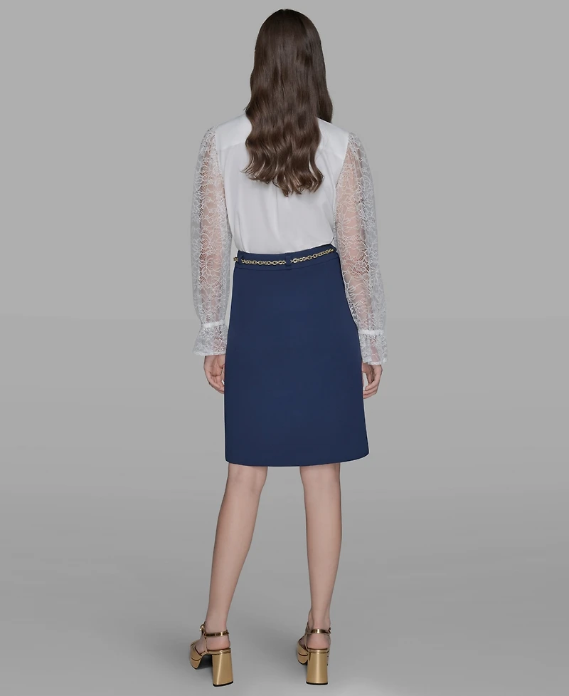 Karl Lagerfeld Paris Women's Chain-Belt Front-Slit Pencil Skirt