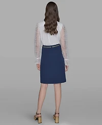 Karl Lagerfeld Paris Women's Chain-Belt Front-Slit Pencil Skirt