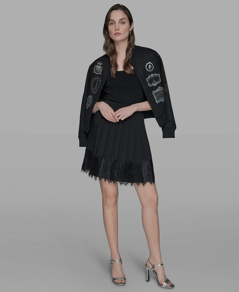 Karl Lagerfeld Paris Women's Pleated Lace-Trim Mini Skirt