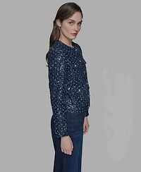 Karl Lagerfeld Paris Women's Sequin Pocket-Front Denim Jacket