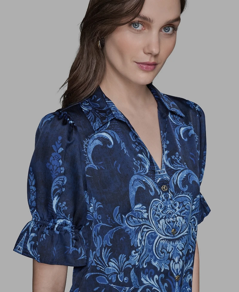 Karl Algerfeld Paris Women's Printed Button-Front Shirt