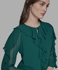 Karl Lagerfeld Paris Women's Keyhole Ruffle Top
