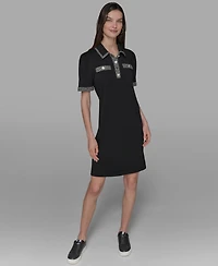 Karl Lagerfeld Paris Women's Tweed-Trim Button-Front Dress