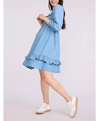 Motherhood Maternity Women's Smocked Babydoll Long Sleeve Mini Dress