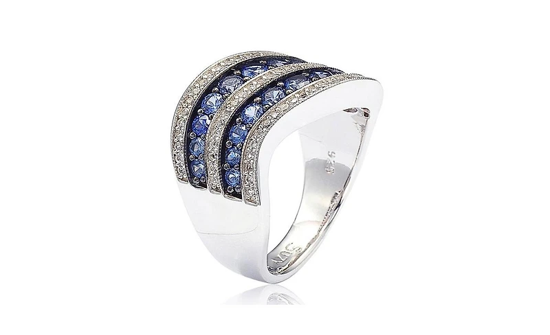 Suzy Levian New York Suzy Levian Sterling Silver Sapphire & Created White Sapphire Wavy Ring