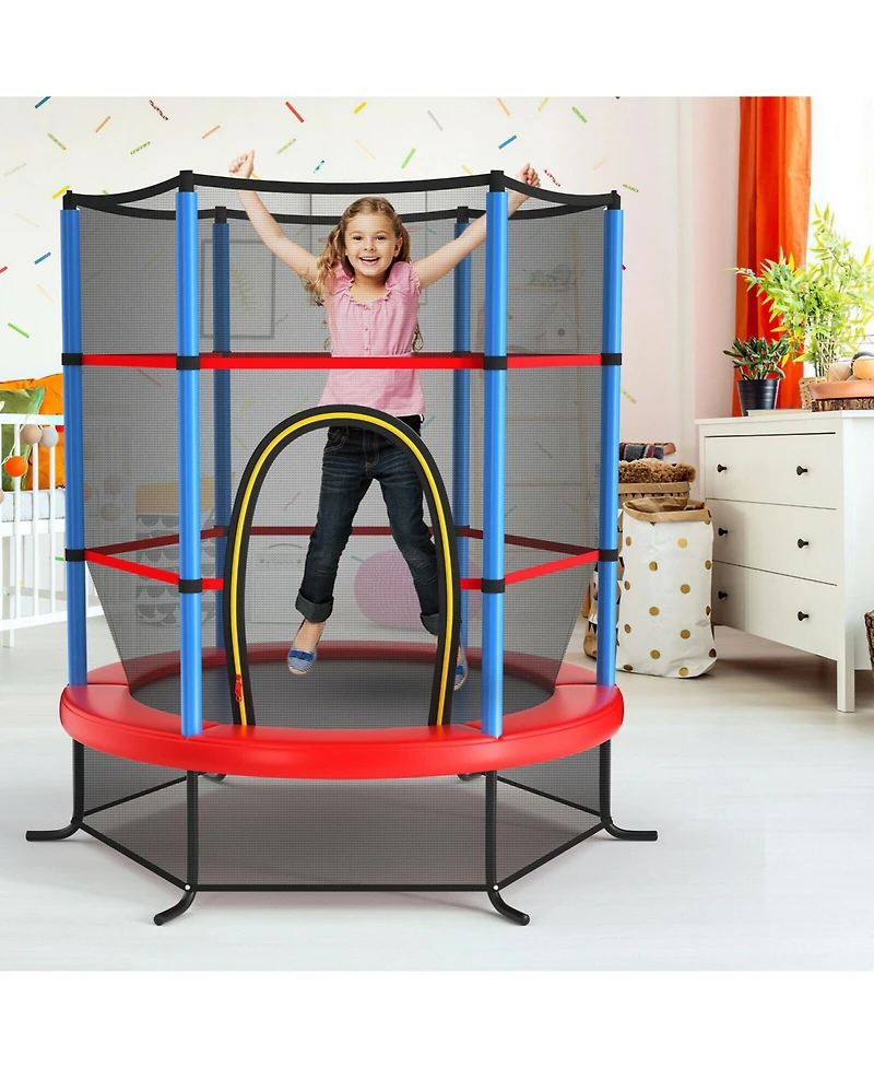 Akiudex Kids Trampoline with Enclosure Net and Tension Ropes for Indoor Outdoor Use