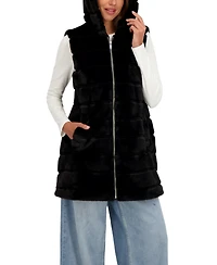 Sebby Collection Women's Hooded Grooved 3/4 Faux Fur Vest