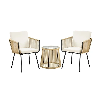 Yaheetech 3-Piece Outdoor Patio Bistro Set with Tempered Glass Table & 2 Chairs, Tan/Cream