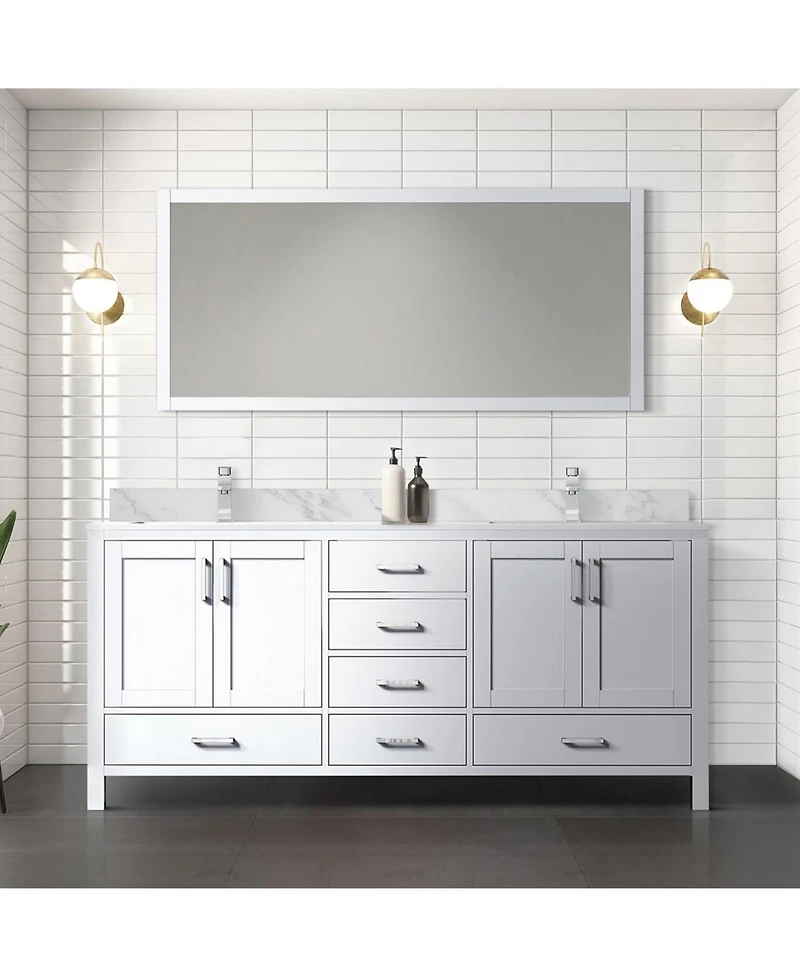 Vanirror 72 Inch Double Bathroom Vanity in White - Freestanding Bath Vanity Cabinet with 2 Drawers, No Top