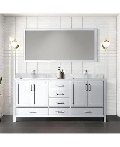 Vanirror 72 Inch Double Bathroom Vanity in White - Freestanding Bath Vanity Cabinet with 2 Drawers, No Top