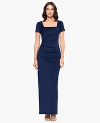 Betsy & Adam Petite Long Sheath Dress with Short Sleeves