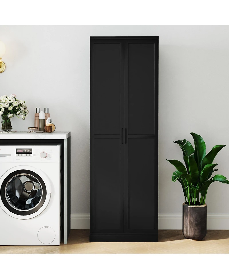 Gymax 70'' Storage Cabinet Freestanding Pantry Cabinet w/2 Doors & 5 Shelves