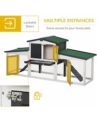 PawHut Large Rabbit Hutch with Double Runs, Wooden Guinea Pig Cage,