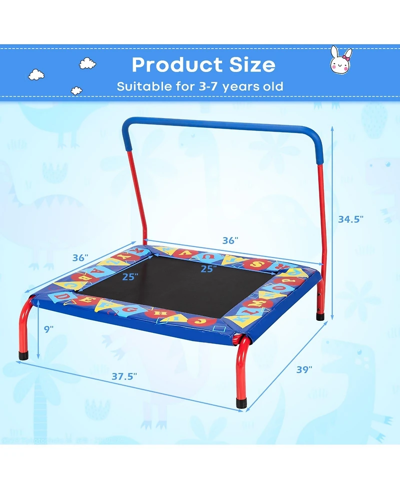 Akiudex Kids Trampoline with Safety Handle and Educational Cover for Indoor or Outdoor Use