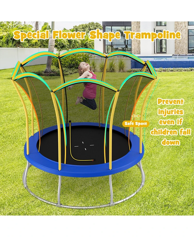Akiudex 10FT Trampoline with Safety Net and Flower-Shaped Design for Kids
