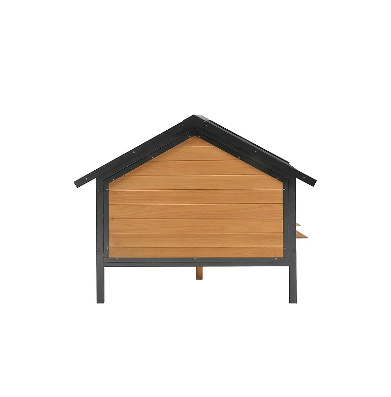 Aostirmotor 67 in. Wooden Dog House Dog Kennel with All-Around Iron Frame and Porch in Natural