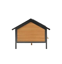 Aostirmotor 67 in. Wooden Dog House Dog Kennel with All-Around Iron Frame and Porch in Natural