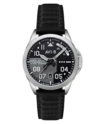 Avi-8 Men's P-51 Mustang Black Leather Strap Watch, 43mm
