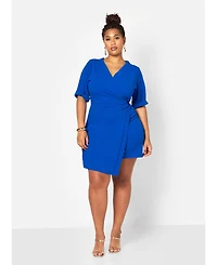 ModasP3 Plus Stylish Avery Faux Wrap Mini Dress Blue