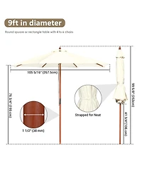Yescom 9FT Solid Wooden Outdoor Patio Umbrella Rope Pulley Lift for Deck Pool Backyard Garden Market Beach Parasol,Ivory