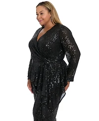 Muse Plus Sequin Long Sleeve Twist Wrap Top
