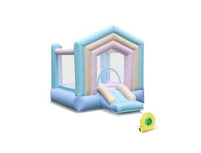 Akiudex Pastel Inflatable Bounce House with Slide and Basketball Hoop for Kids, 480W Blower Included