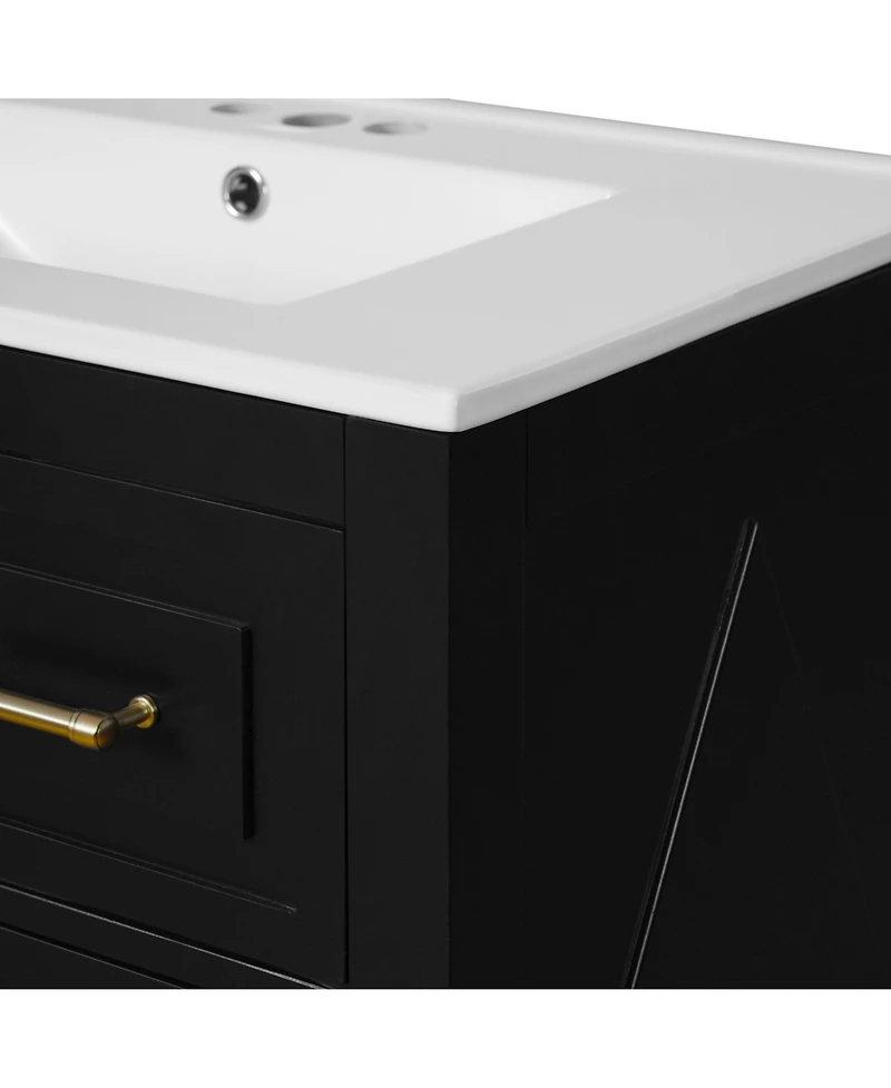 Casainc 30" Freestanding Vanity With Ceramic Sink Combo and 3 Drawers, Solid Wood Frame
