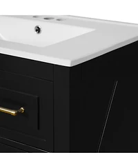 Casainc 30" Freestanding Vanity With Ceramic Sink Combo and 3 Drawers, Solid Wood Frame