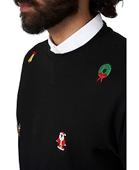 OppoSuits Deluxe Christmas Sweater for Men - X- Mas Icons Black With Stylish Long Sleeve Crew Neck