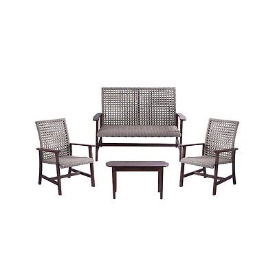Jiallo Pine Wood And Wicker Rattan - Conversation Set Armchair