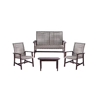 Jiallo Pine Wood And Wicker Rattan - Conversation Set Armchair