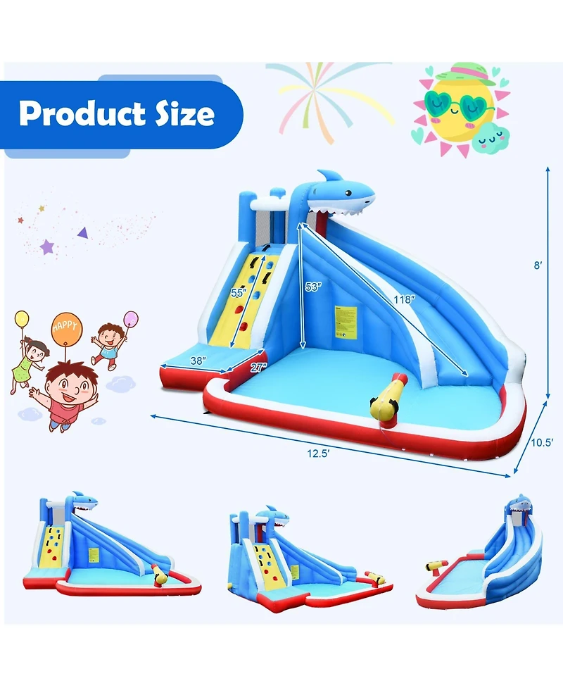 Akiudex 4-in-1 Inflatable Shark Water Slide Bounce House with Pool