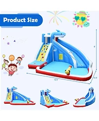 Akiudex 4-in-1 Inflatable Shark Water Slide Bounce House with Pool