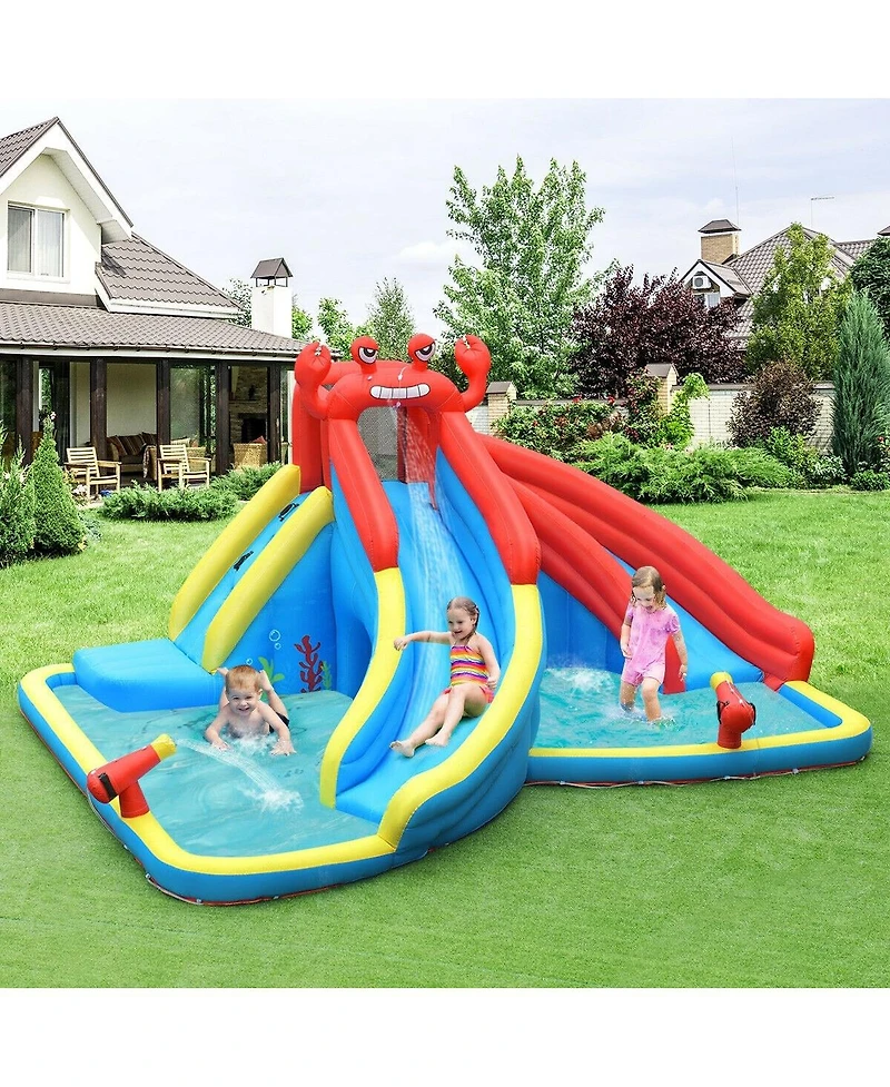 Akiudex Inflatable Crab Water Slide Bounce House with Double Slides and Pool