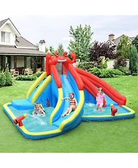 Akiudex Inflatable Crab Water Slide Bounce House with Double Slides and Pool