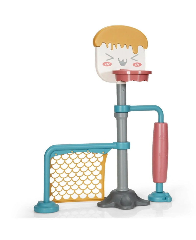 3-in-1 Height Adjustable Basketball Stand Set with Soccer and Roller