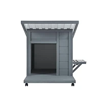Aostirmotor 44.1 in. Outdoor Wooden Dog house with Food bowl, 4 swivel wheels in Gray