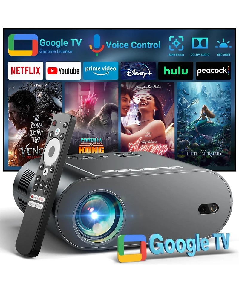 Elephas 4K Smart Projector with WiFi and Bluetooth, Portable Projector with Netflix / Prime Video / YouTube Built-in, Dolby Sound for Indoor/Outdoor