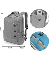 15.6 inch Grey Laptop Backpack for Men Women, Stylish Buttons Decor Daypack with Usb Charging Port, Water Resistant Computer Bag Notebook Bag Suitable