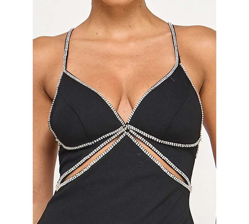Seni & Cade Juniors' Scuba Rhinestone Cut Out Gown