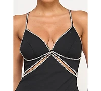 Seni & Cade Juniors' Scuba Rhinestone Cut Out Gown